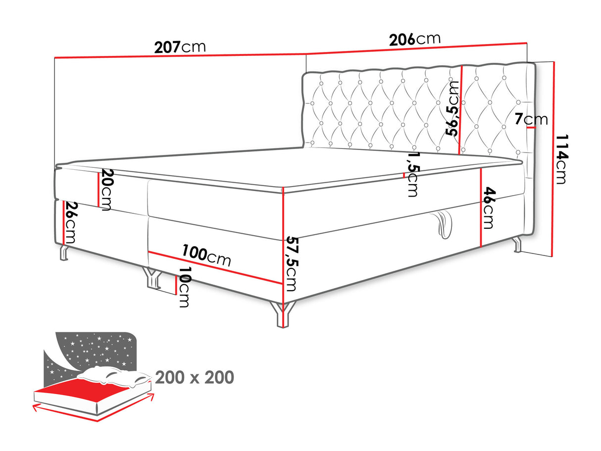 Kontinentális ágy Łóżko kontynentalne CHESTER + TOPPER M, Szín: Manila 02, Alvó felület mérete: 200 x 200 cm