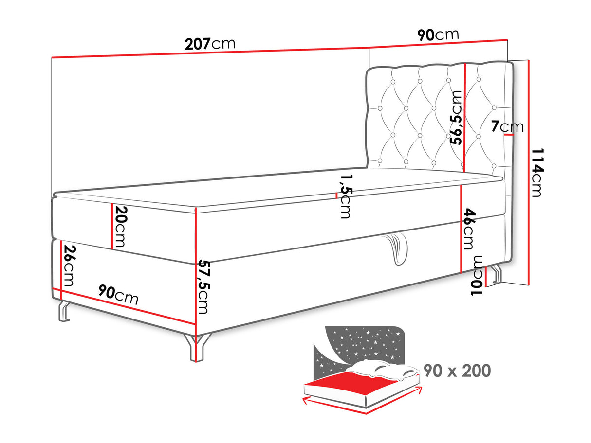 Kontinentális ágy Łóżko kontynentalne CHESTER z pojemnikiem + TOPPER, Szín: Manila 02, Alvó felület mérete: 90 x 200 cm, Ágyneműtartó: Bal oldalon