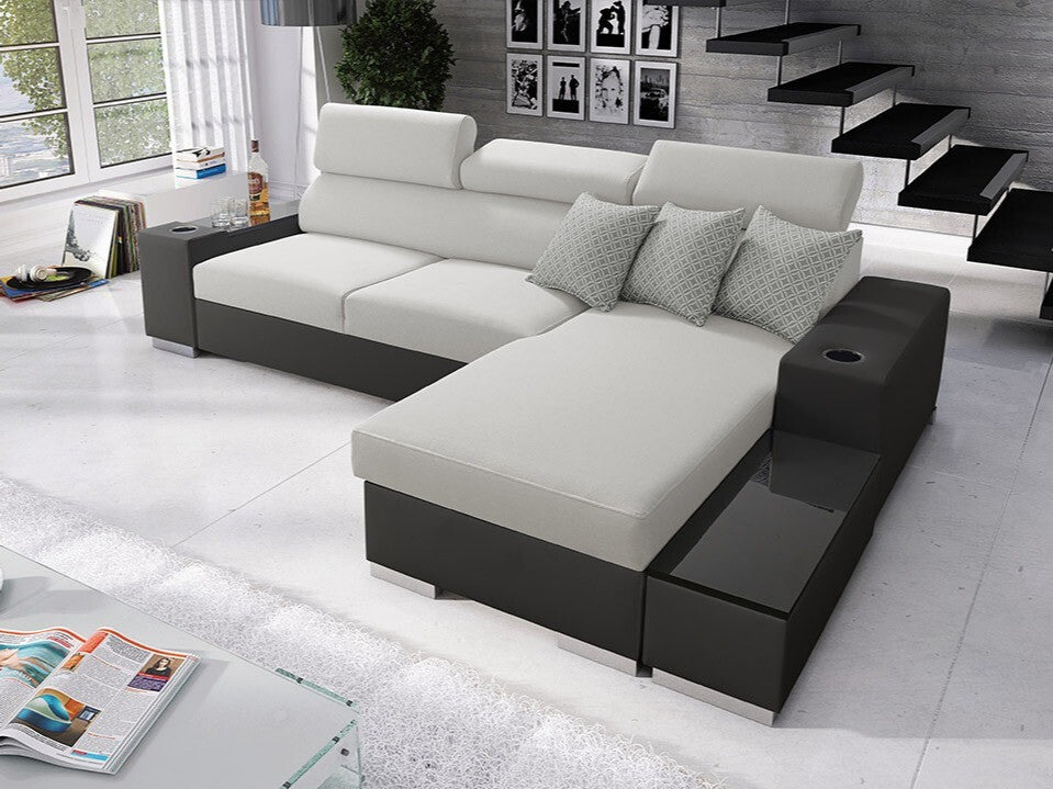 Sarokkanapé PERSEO I MINI, Szín: Öko bőr Soft 011 + Luxo 6601 + Evo 32, Változatok: Jobbos