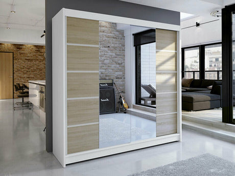 Gardróbszekrény Talin V (Bárasztalr V), Szín: Fehér + Sonoma tölgy, Led világítás: Nem