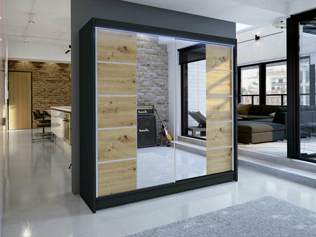 Gardróbszekrény Talin V (Bárasztalr V), Szín: Fekete + Artisan tölgy, Led világítás: Igen