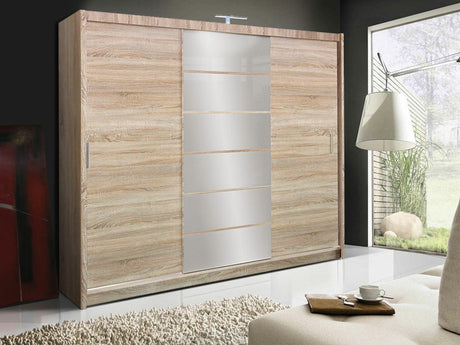 Gardróbszekrény Szafa MALIBU + LED Dąb Sonoma / Dąb sonemma + Lustro