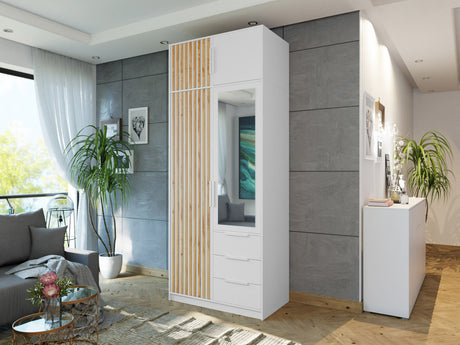 Gardróbszekrény Szafa BALI LUX D2 + nadstawka, Szín: Fehér + Wotan tölgy