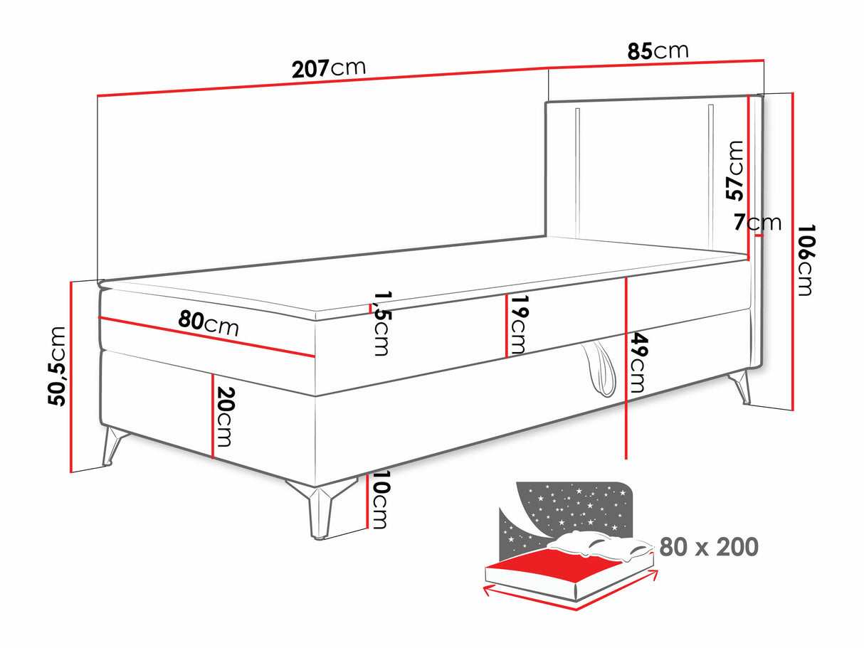 Kontinentális ágy Łóżko kontynentalne ONO z pojemnikiem + TOPPER M, Szín: Manila 02, Alvó felület mérete: 80 x 200 cm, Ágyneműtartó: Bal oldalon