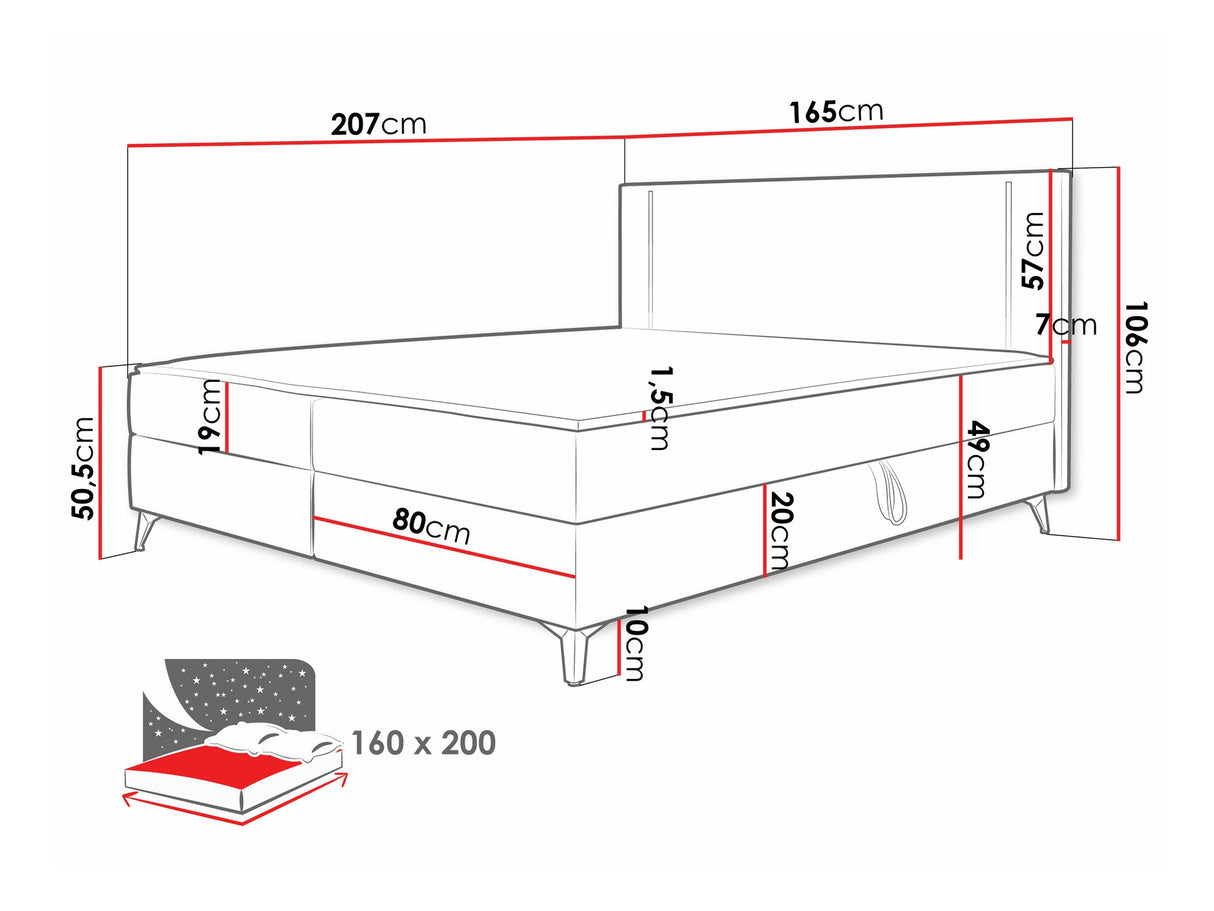 Kontinentális ágy Łóżko kontynentalne ONO + TOPPER M, Szín: Manila 02, Alvó felület mérete: 160 x 200 cm