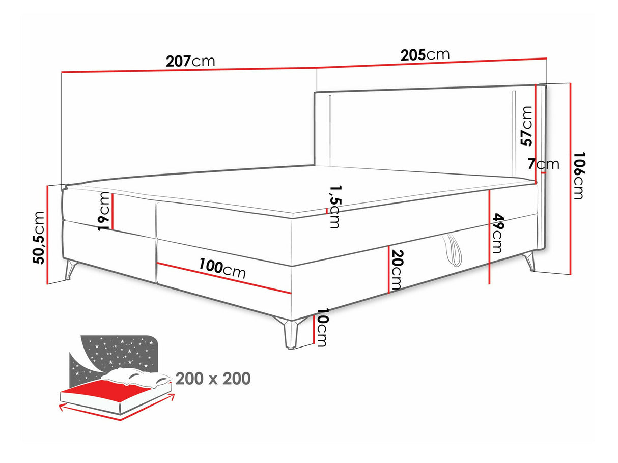 Kontinentális ágy Łóżko kontynentalne ONO + TOPPER M, Szín: Manila 02, Alvó felület mérete: 200 x 200 cm