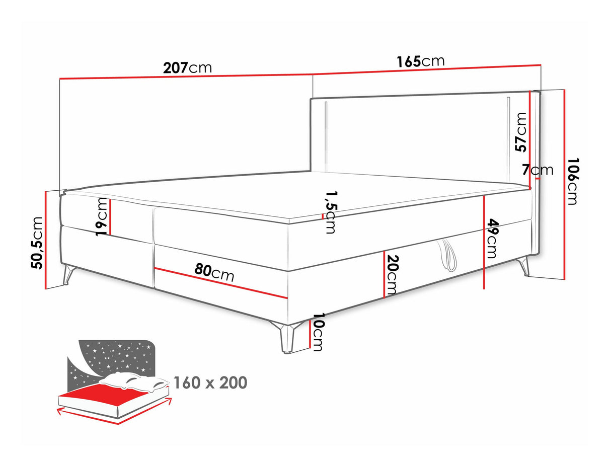 Kontinentális ágy Łóżko kontynentalne ONO + TOPPER M, Szín: Manila 09, Alvó felület mérete: 160 x 200 cm