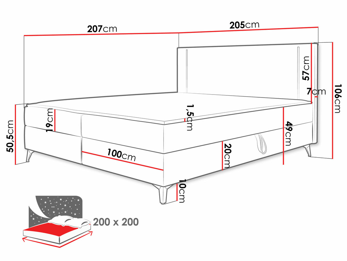Kontinentális ágy Łóżko kontynentalne ONO + TOPPER M, Szín: Manila 14, Alvó felület mérete: 200 x 200 cm 3673747