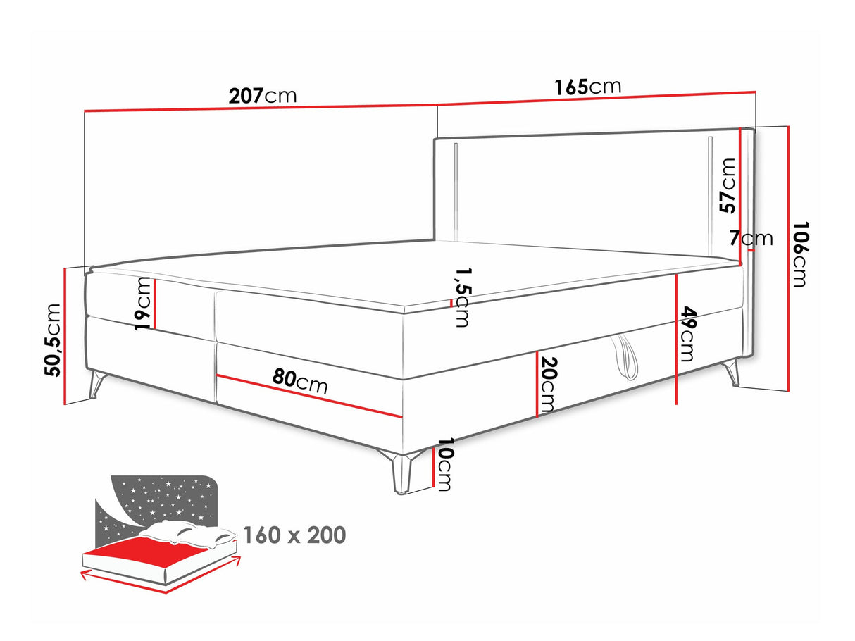 Kontinentális ágy Łóżko kontynentalne ONO + TOPPER M, Szín: Manila 16, Alvó felület mérete: 160 x 200 cm