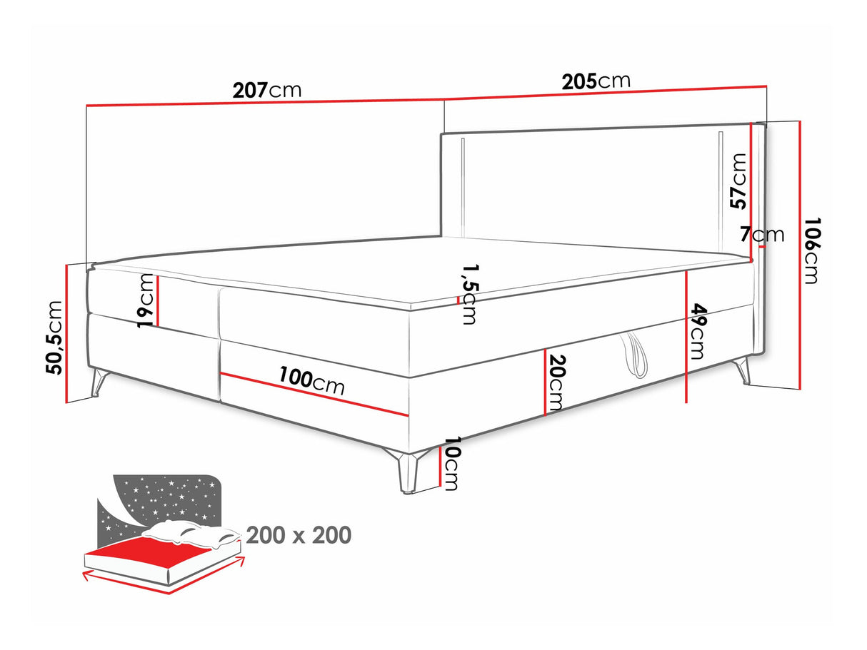 Kontinentális ágy Łóżko kontynentalne ONO + TOPPER M, Szín: Manila 16, Alvó felület mérete: 200 x 200 cm