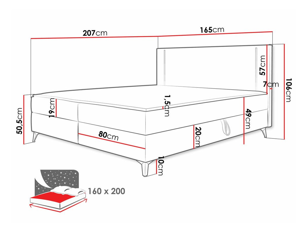 Kontinentális ágy Łóżko kontynentalne ONO + TOPPER M, Szín: Manila 18, Alvó felület mérete: 160 x 200 cm