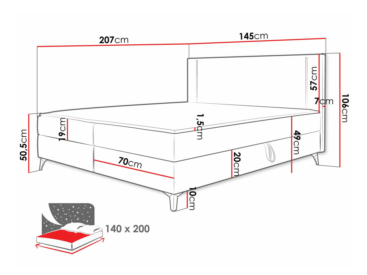 Kontinentális ágy Łóżko kontynentalne ONO + TOPPER M, Szín: Manila 26, Alvó felület mérete: 140 x 200 cm