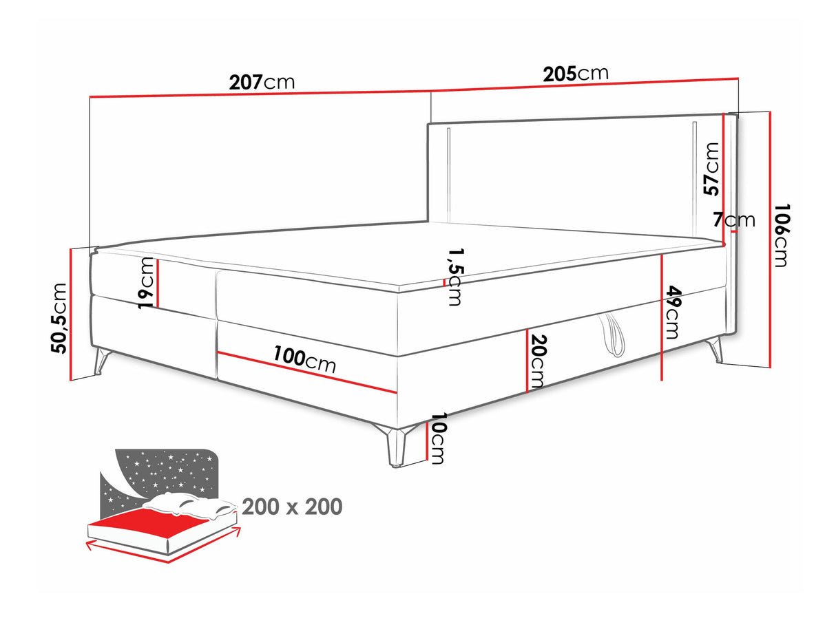 Kontinentális ágy Łóżko kontynentalne ONO + TOPPER M, Szín: Manila 26, Alvó felület mérete: 200 x 200 cm