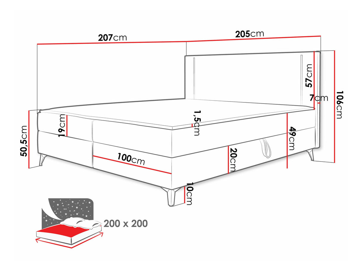 Kontinentális ágy Łóżko kontynentalne ONO + TOPPER M, Szín: Manila 29, Alvó felület mérete: 200 x 200 cm