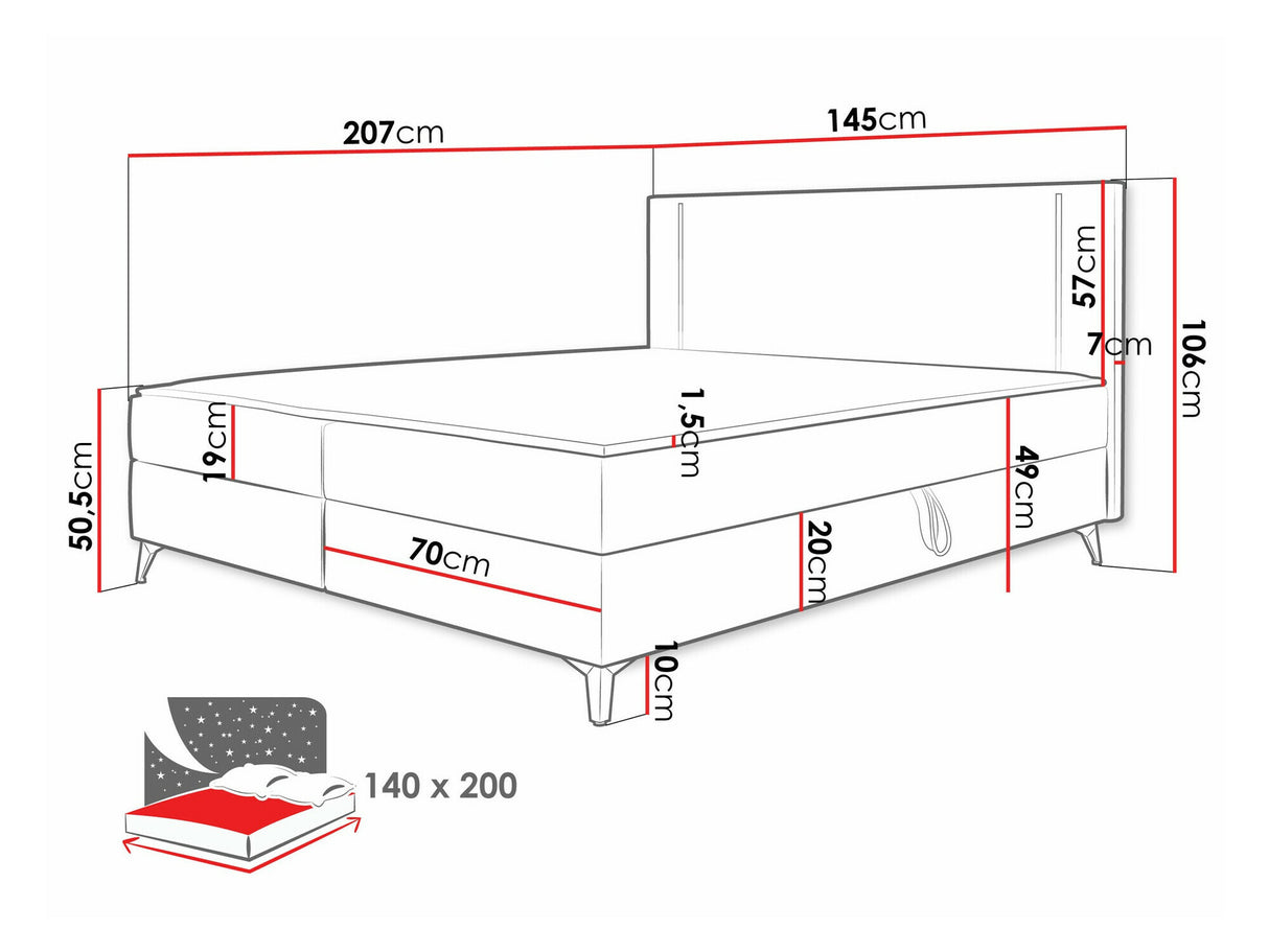 Kontinentális ágy Łóżko kontynentalne ONO + TOPPER M, Szín: Manila 37, Alvó felület mérete: 140 x 200 cm
