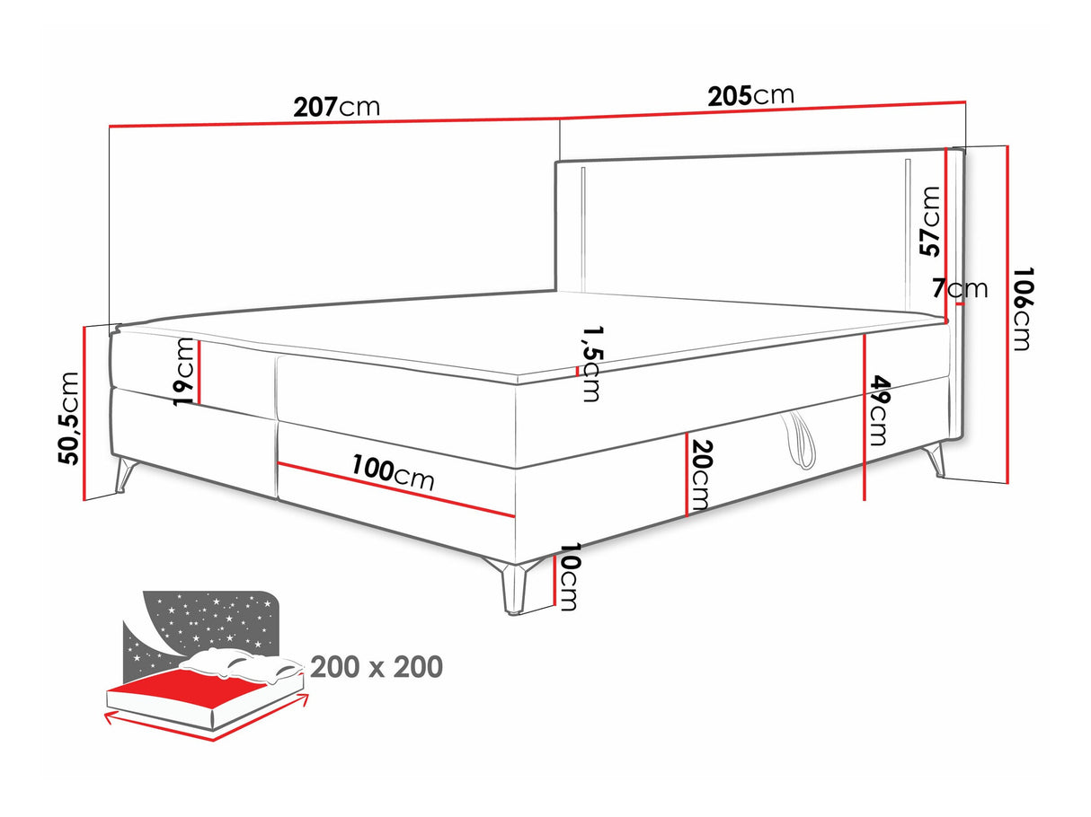 Kontinentális ágy Łóżko kontynentalne ONO + TOPPER M, Szín: Manila 37, Alvó felület mérete: 200 x 200 cm