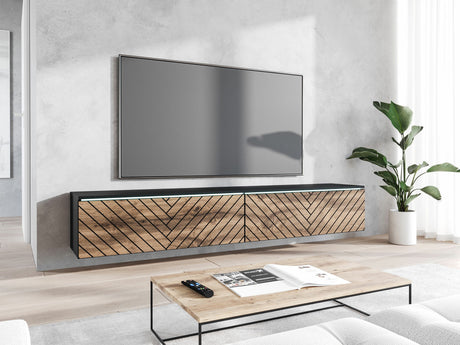 TV-állvány Szafka RTV D 180 Közepes sűrűségű farostlemez M3, Szín: Grafit + Wotan tölgy, Led világítás: Igen