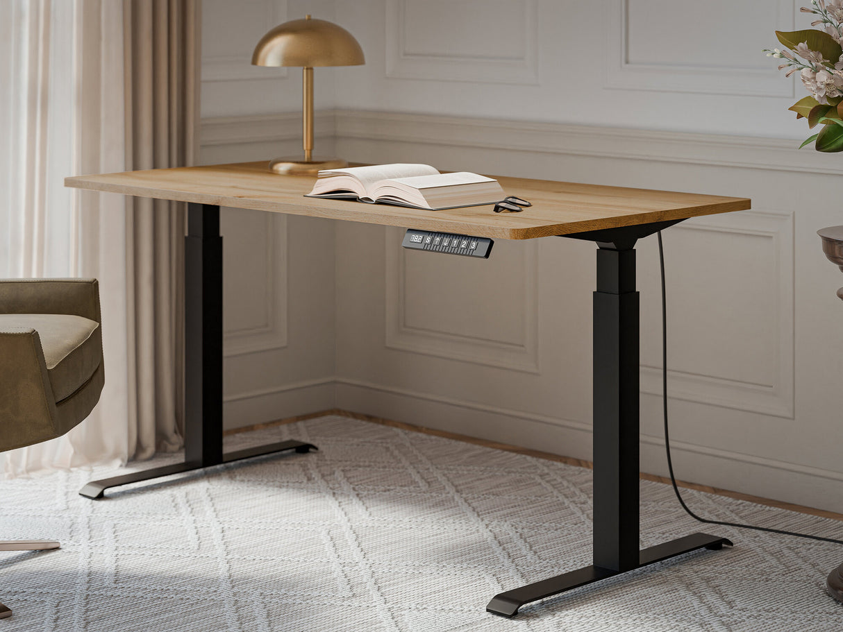 Állítható magasságú íróasztal Biurko MOON LONG 150, Szín: Wotan tölgy + Fekete