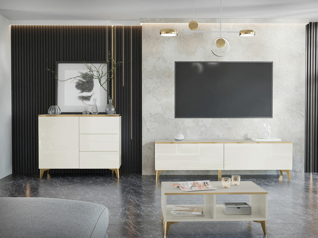 Dohányzóasztal Stolik kawowy AURORA Beż/Beż połysk (Beige)