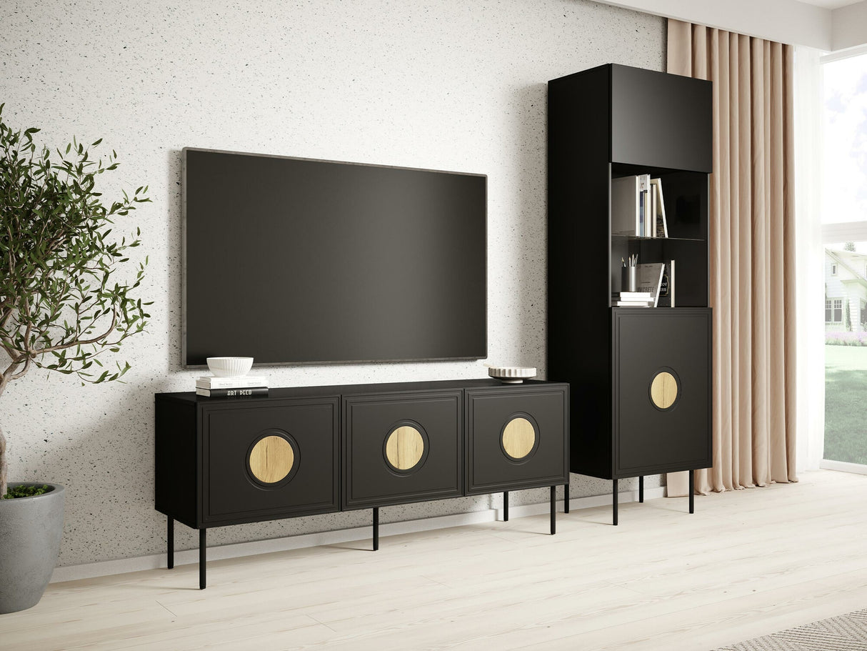 TV-állvány Szafka RTV 200 4D PALAZZO Czarny mat + Dąb craft 5903211297076