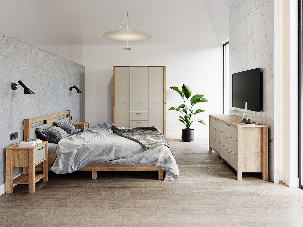 Ágy Łóżko INDYGO L160, Szín: Wotan tölgy + Beige