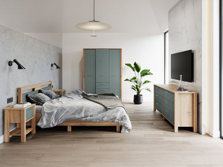 Ágy Łóżko INDYGO L160, Szín: Wotan tölgy + Zöld