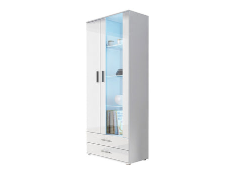 Könyvespolc Soho B6 (2D2S Boho B6), Szín: Fehér + Fényes fehér, Led világítás: Fehér