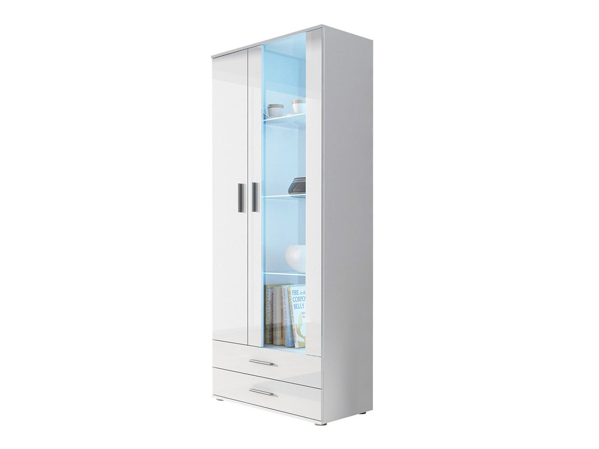 Könyvespolc Soho B6 (2D2S Boho B6), Szín: Fehér + Fényes fehér, Led világítás: Kék