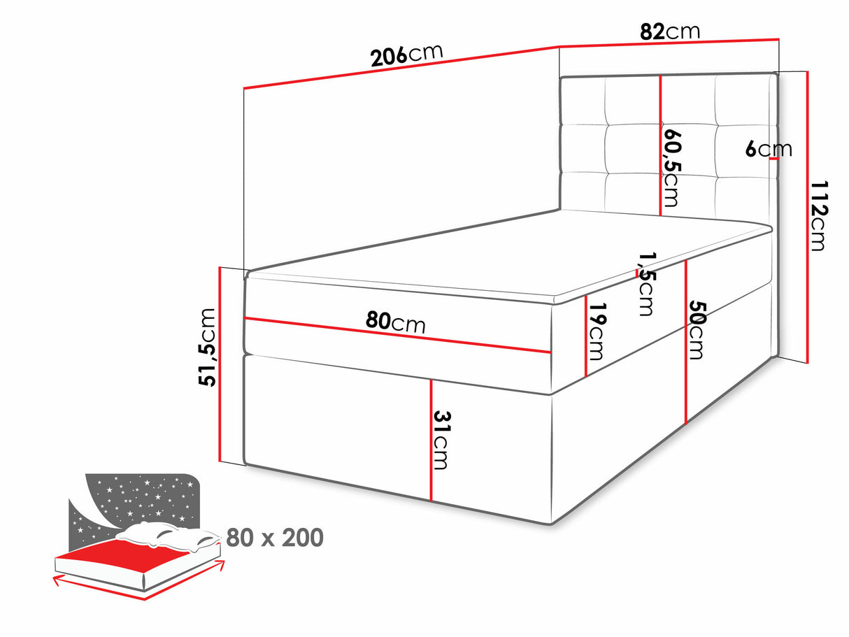 Kontinentális ágy Łóżko kontynentalne LUANDA, Szín: Manila 02, Alvó felület mérete: 80 x 200 cm