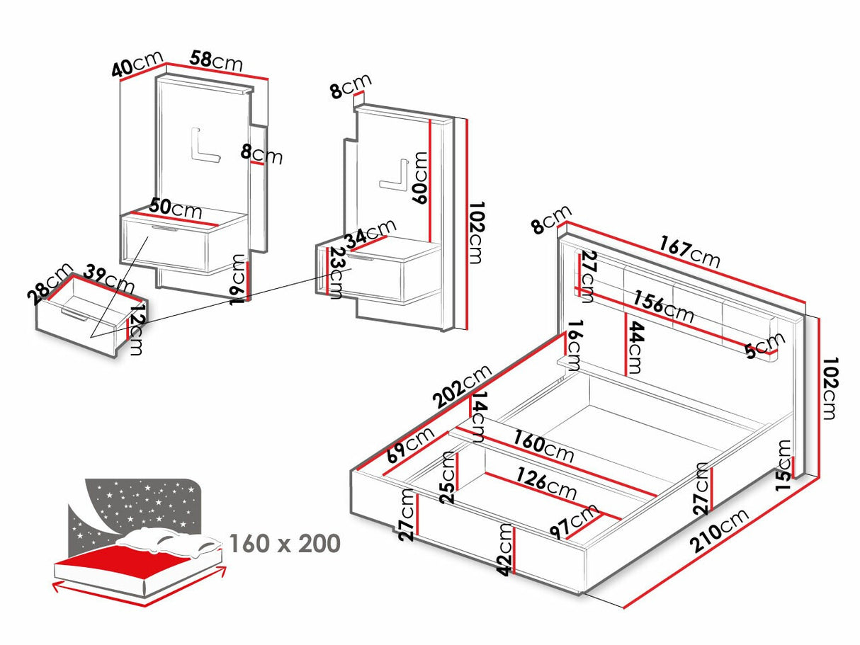 Hálószoba garnitúra Sypialnia MILTON III, Ágyrács: Igen