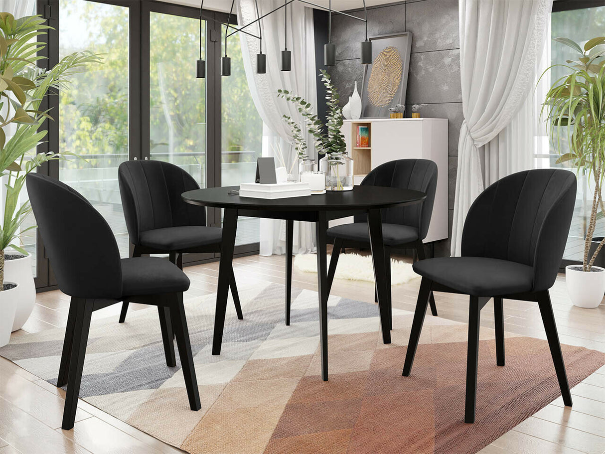 Étkezőgarnitúra Zestaw 04 4xS100 SKANDI FI, Szék színe: Fekete + Magic Velvet 2219, Asztal színe: Fekete