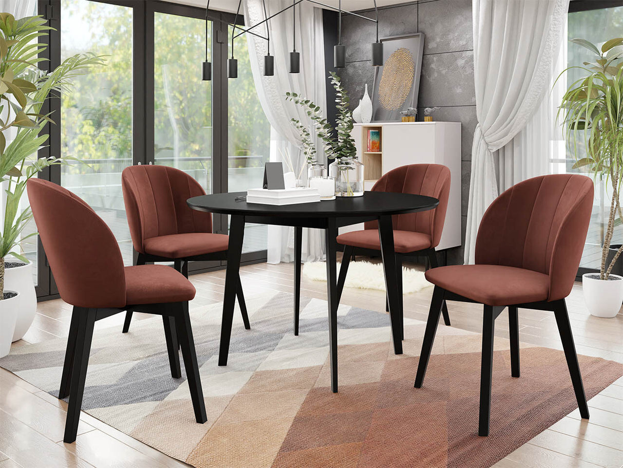 Étkezőgarnitúra Zestaw 04 4xS100 SKANDI FI, Szék színe: Fekete + Magic Velvet 2258, Asztal színe: Fekete