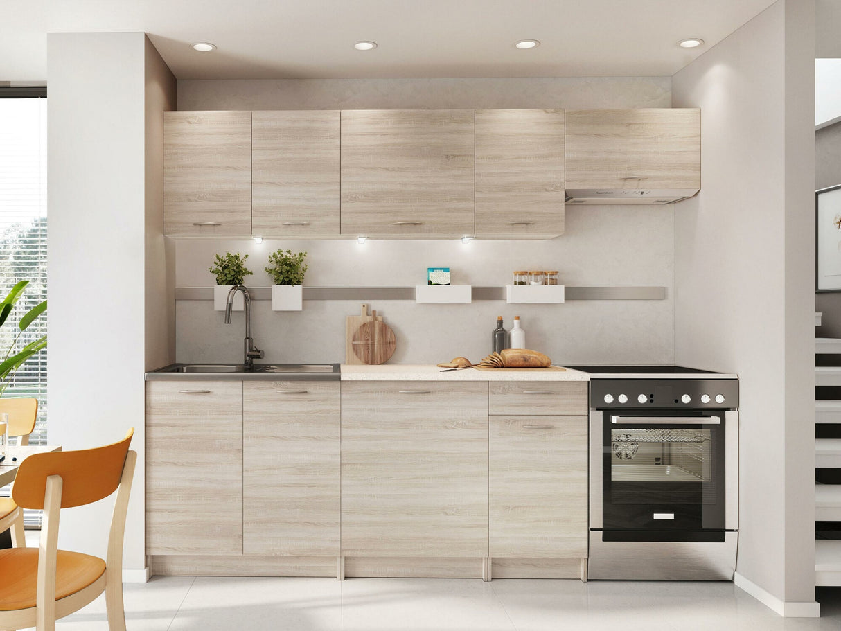 Konyhabútor Mela (Elena 240), Szín: Sonoma tölgy + Beige, Led világítás: Igen