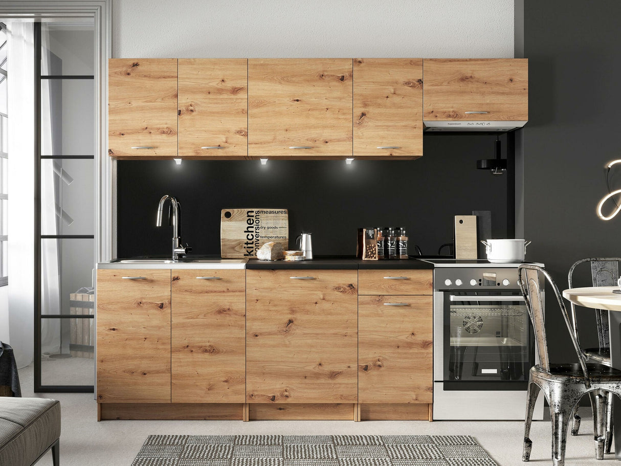 Konyhabútor Mela (Elena 240), Szín: Artisan tölgy + Fekete, Led világítás: Igen