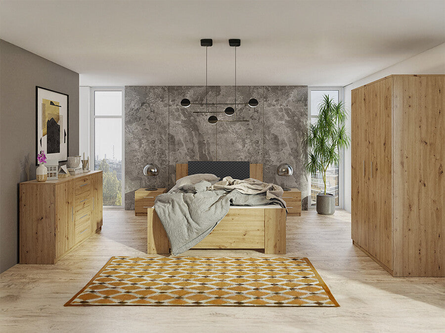 Hálószoba garnitúra Bonem XII (Kler XII), Szín: Artisan tölgy + öko bőr Soft Pik 011