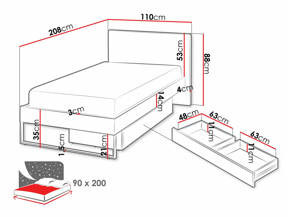 Ágy Łóżko 90 SIGMA SG-14 Kaszmir/Truflowy/Neve 13, Alvó felület mérete: 90 x 200 cm