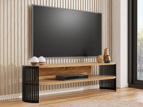 TV-állvány Szafka RTV owalna FIKOLI, Szín: Fekete + Kézműves aranytölgy