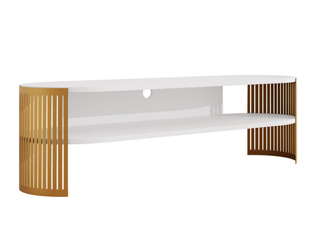 TV-állvány Szafka RTV owalna FIKOLI GOLD, Szín: Aranysárga + Fehér