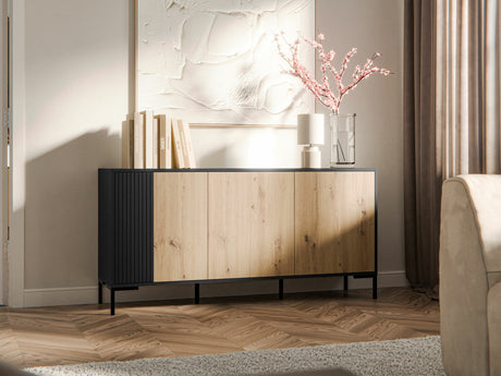 Szekrény Komoda MERCI 150 3D Czarny mat/Dąb Artisan/Czarny mat