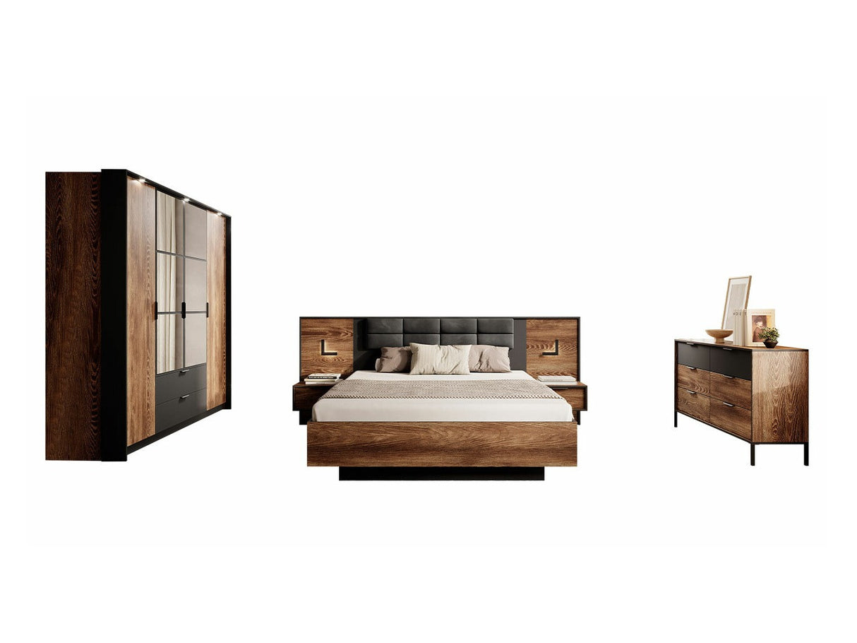 Hálószoba garnitúra Sypialnia MILTON I Kasztan/Antracyt/Vena 20, Ágyrács: Igen, Led világítás: Nem