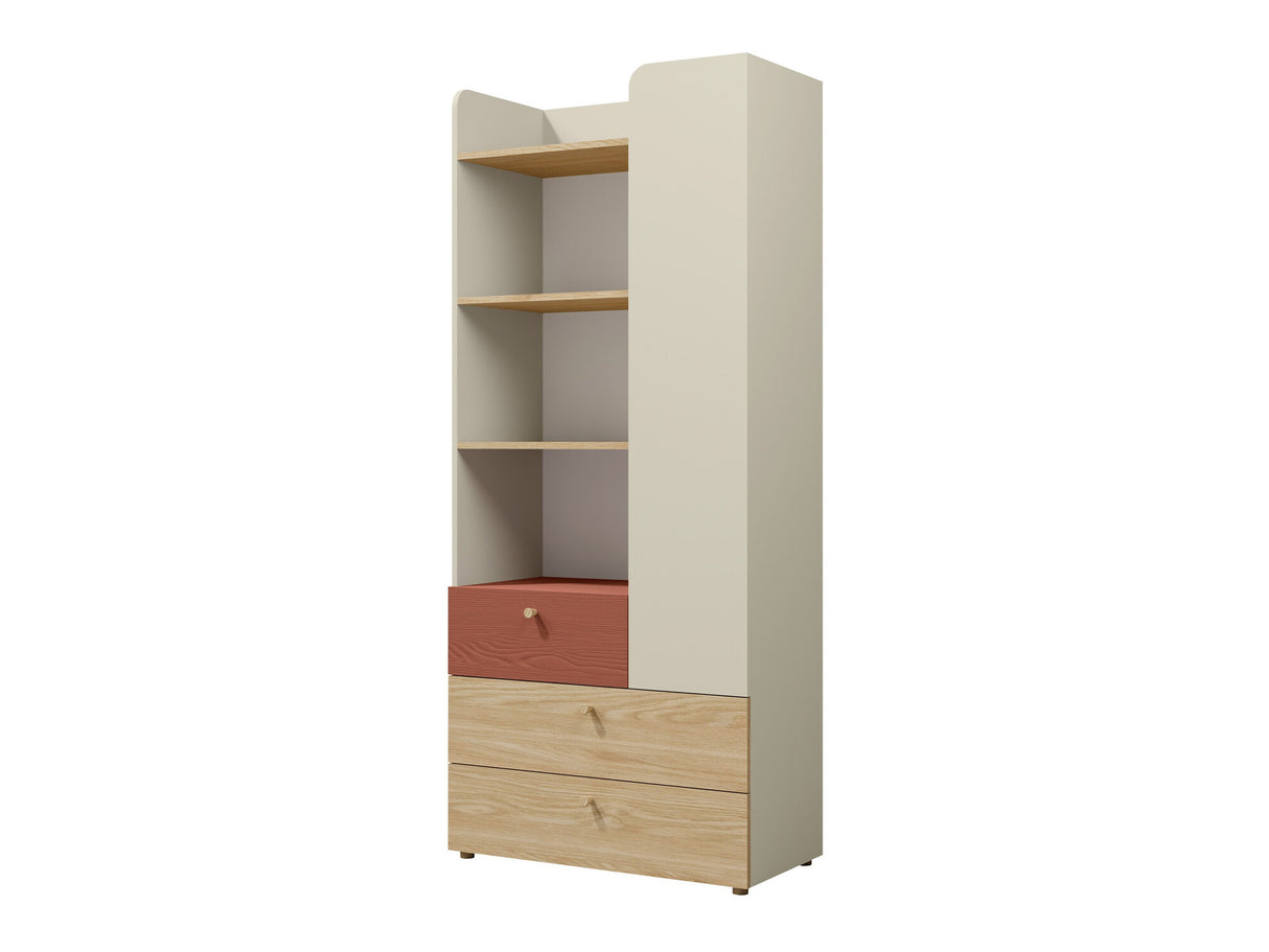 Könyvespolc Yuki 3, Színek: Coral + Tölgy