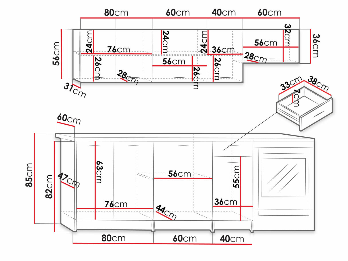 Konyhabútor Mela (Elena 240), Szín: Artisan tölgy + Fekete, Led világítás: Nem