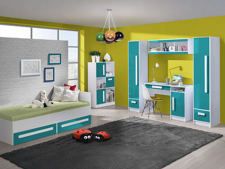 Gyerekszoba garnitúra Guliver V (Raliv V), Szín: Fehér + Fényes Türkiz