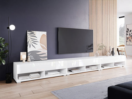 TV-állvány Lowboard A300 (Adenik 300), Szín: Fehér + Fényes fehér, Led világítás: Igen