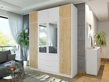 Gardróbszekrény Szafa BALI LUX D4 + nadstawka, Szín: Fehér + Wotan tölgy