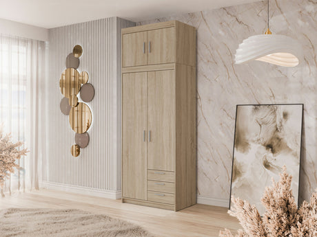 Gardróbszekrény Szafa ELENA 2D3S + nadstawka, Szín: Sonoma tölgy