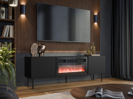 TV-állvány Szafka RTV ALESKA 180 EF + kominek, Szín: Fekete