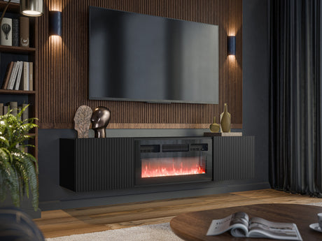 TV-állvány Szafka RTV ALESKA 180 EF + kominek, Szín: Fekete