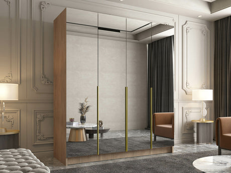 Gardróbszekrény Szafa SANTI III, Szín: Fényes fa + Aranysárga