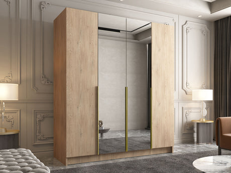 Gardróbszekrény Szafa SANTI II, Szín: Fényes fa + Aranysárga